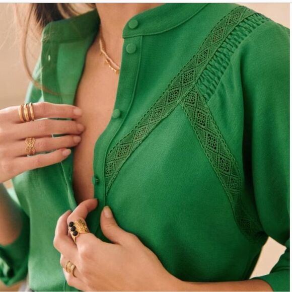 Sezane Fride Blouse Emerald Green Vert Flash French Girl Top Lightweight Size 2 - Picture 10 of 13